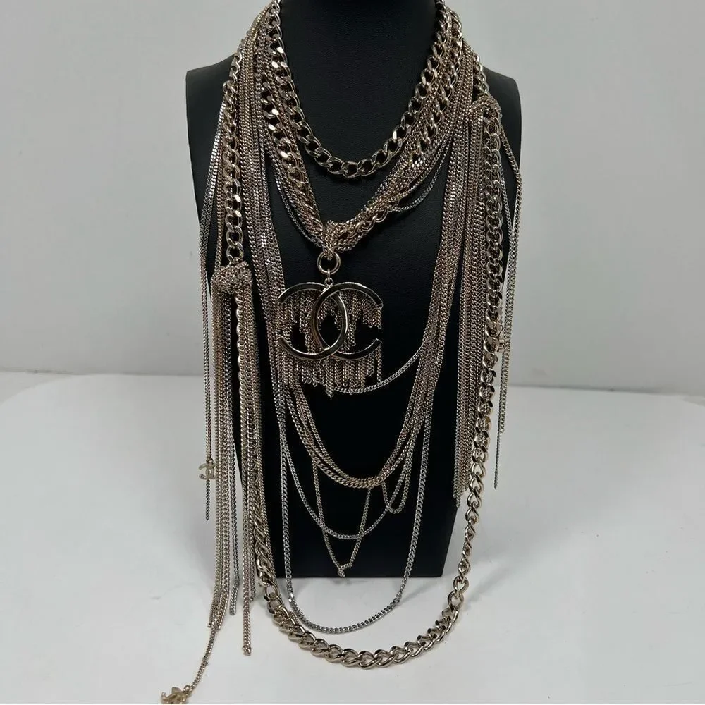 Chanel CC Multilayer  Metal Necklace Choker With Box